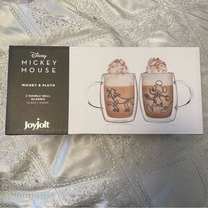 Disney Mickey & Pluto Double Wall Glasses Set NIB